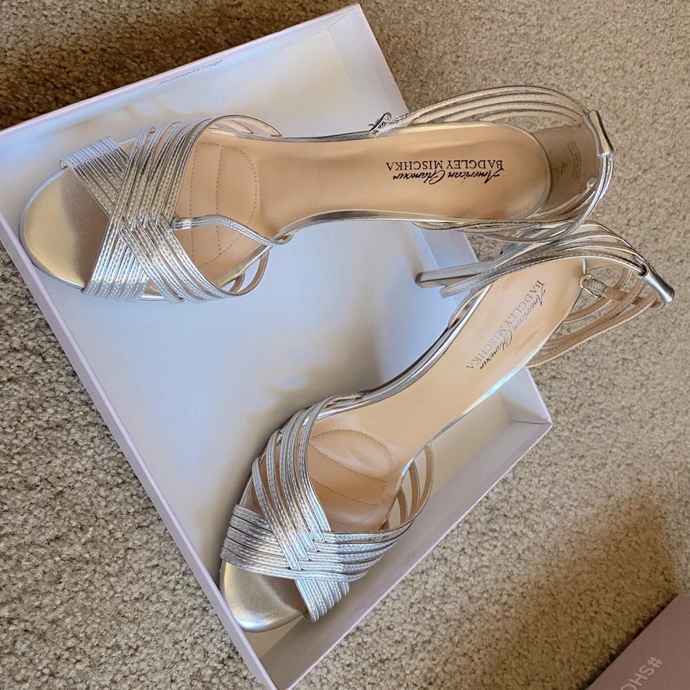 Silver open toe heels